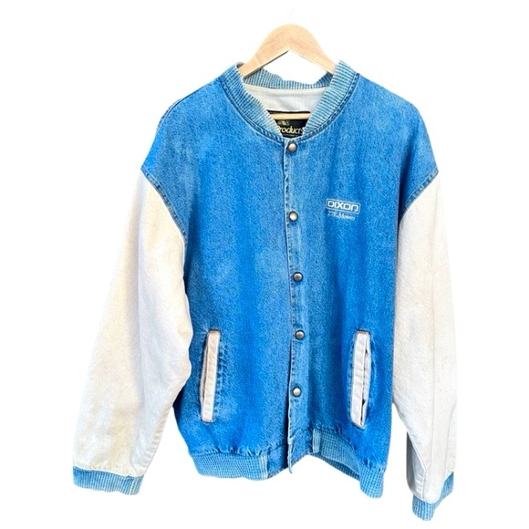 K-Products Other - Vintage Retro Dixon K-Products Denim Bomber Varsity Jacket Canvas Distressed XL